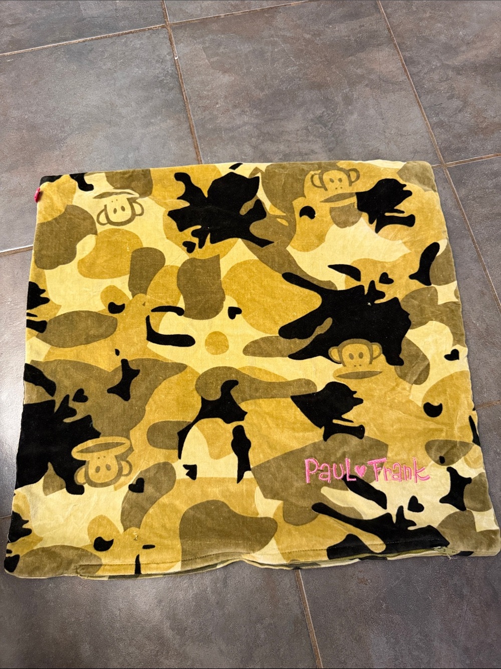 Paul Frank Yellow and Black Camo Plush Blanket with Pink Logo